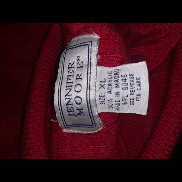 Red Ribbed Knit Turtleneck Sweater, Good Stretch - Picture 2 of 5